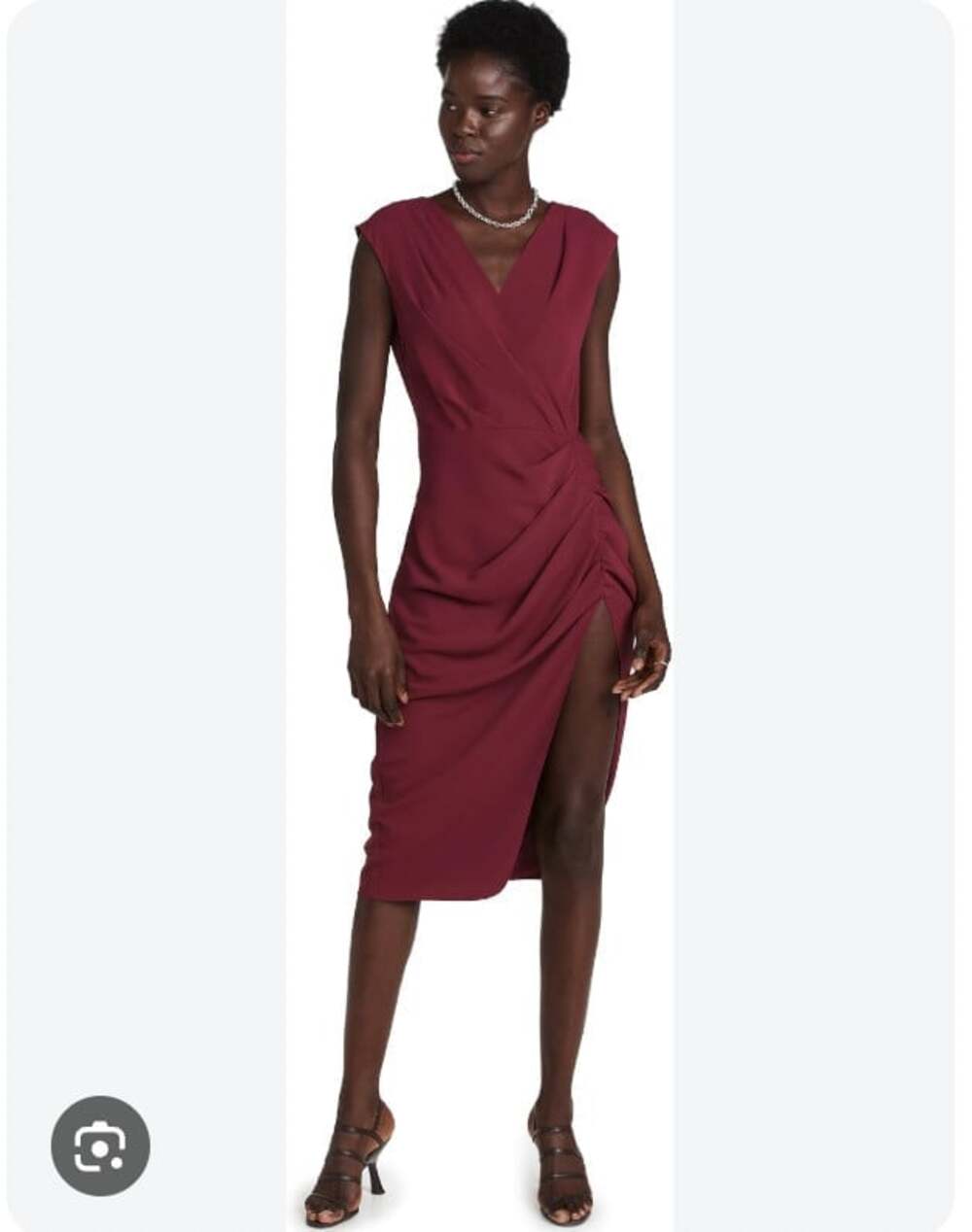 Amanda Uprichard Roma Dress Womens Small Red Ruched V Neck Midi Bodycon Sheath